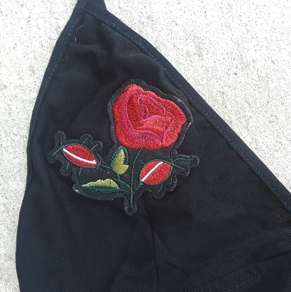 Mesh Bralette w/ Embroidered Roses - Picture 2 of 4